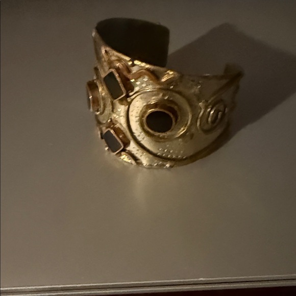 Vintage Artisan Mixed Metal Brutalist With Black Onyx Cuff Bracelet - Picture 8 of 12
